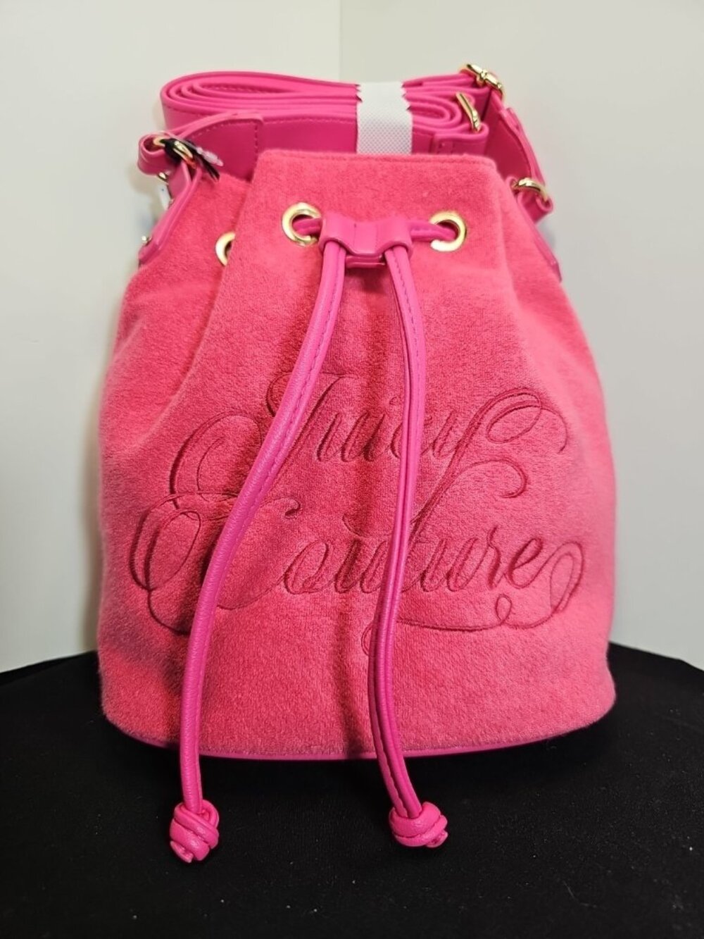 Juicy Beach Couture Crossbody Terry Cloth Pink Flash Bucket Bag